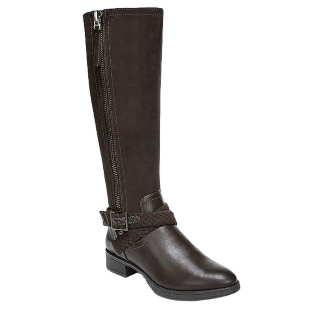 Sam Edelman Perry Riding Boot Brown Fabric and Leather Strap Buckle NWOT Size 6M